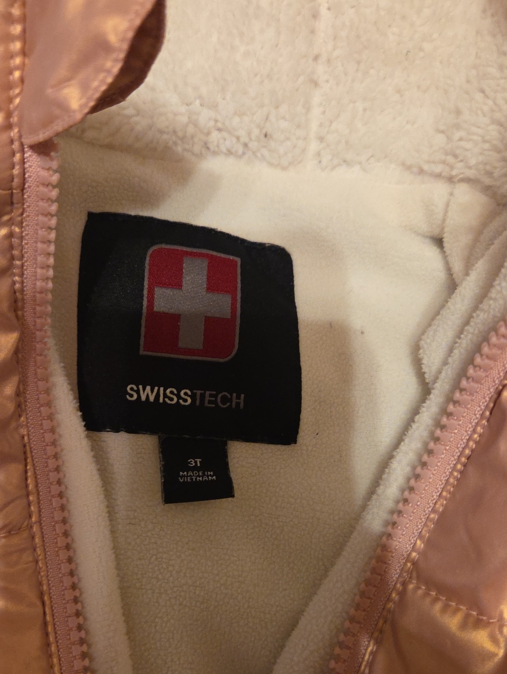 Swiss Tech Pink Metallic Sherpa-Lined Puffer Jacket